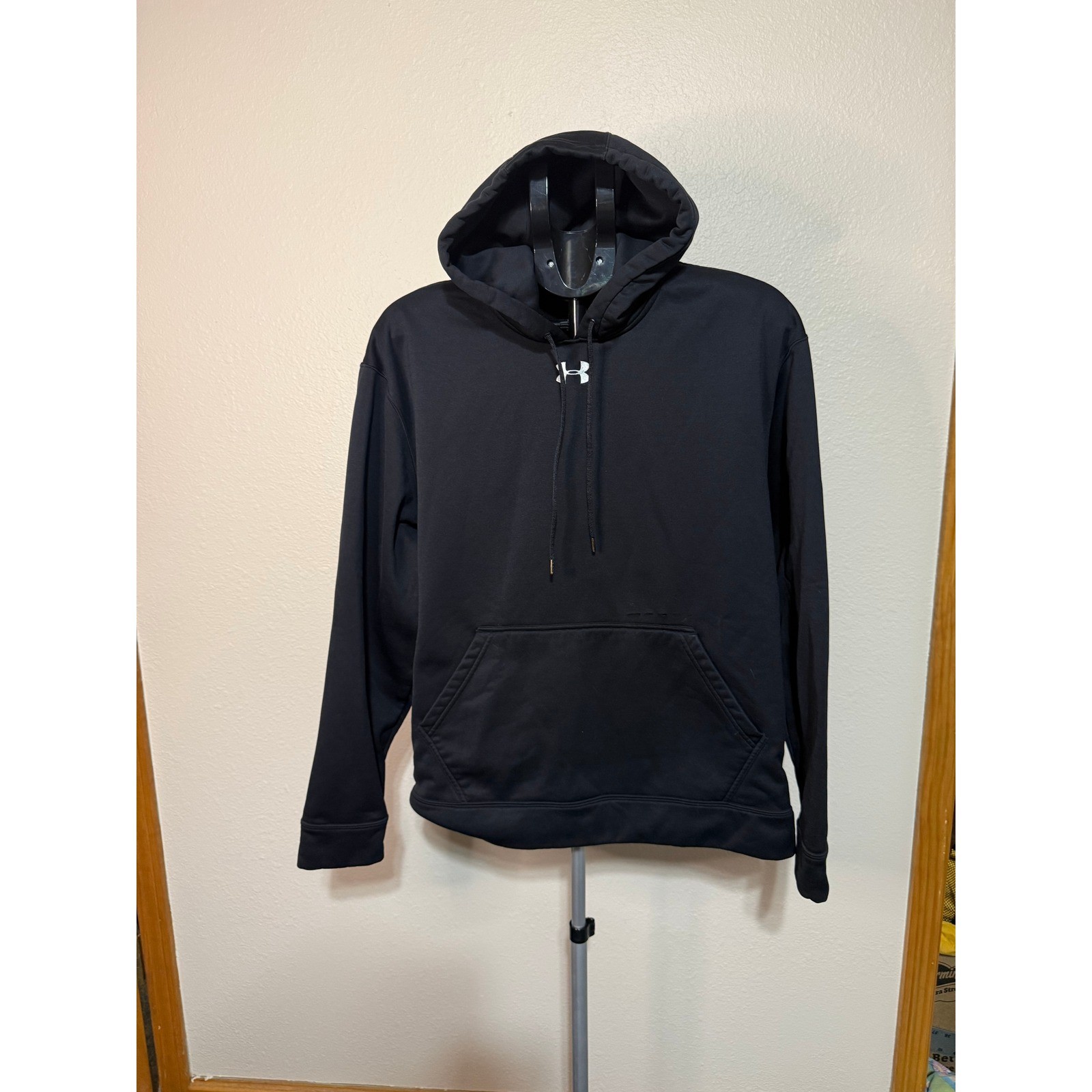 Under Armour Mens Fleece Lined Hoodie Black Logo Sweatshirt MD