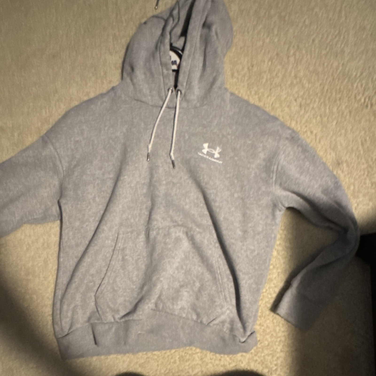 Under Armour Fleece Hooded Pullover Hoodie Gray Drawstring Logo Men’s Size S