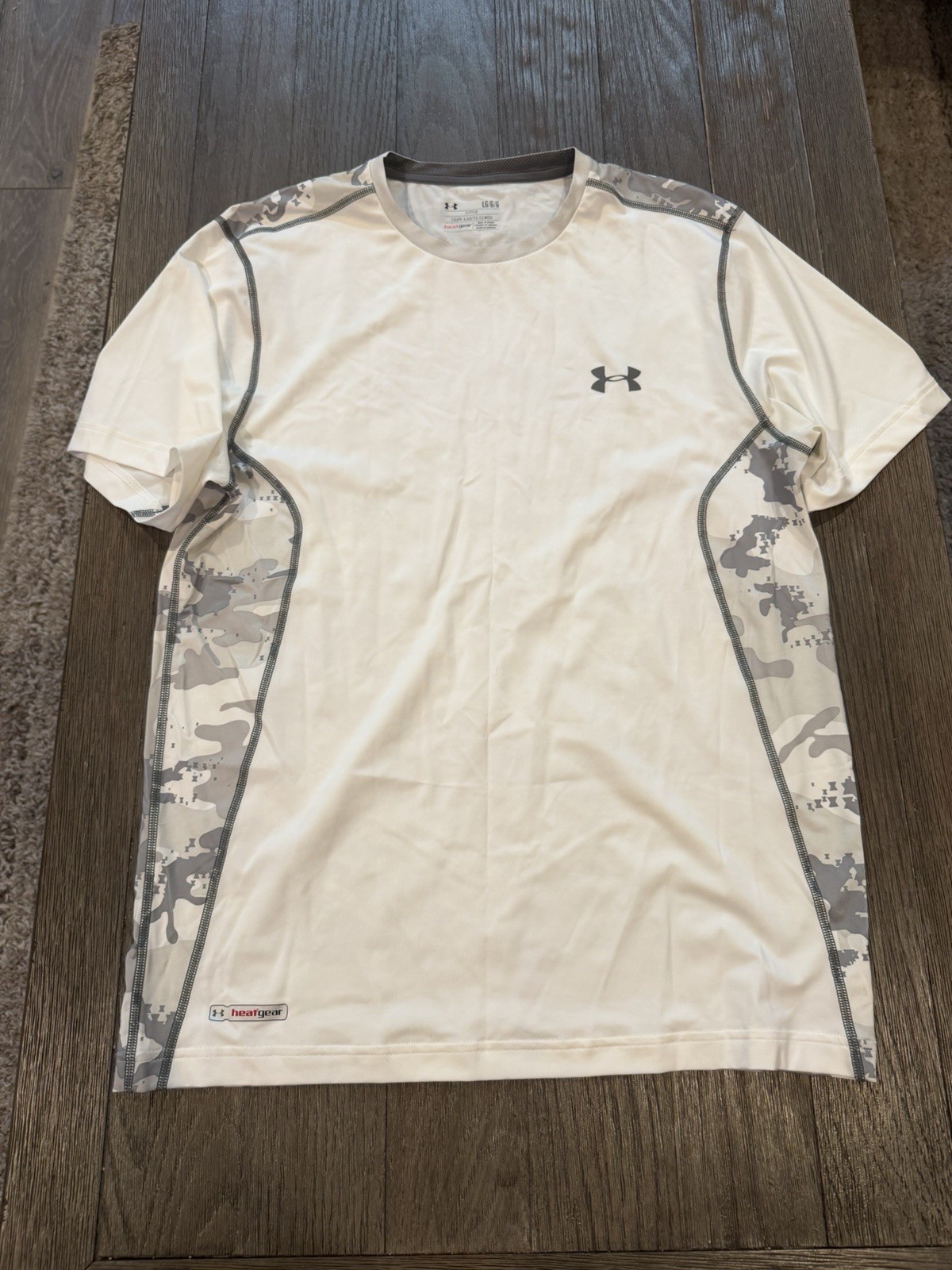 Mens Under Armour Fitted Spandex Compression Shirt White Gray Camouflage Large