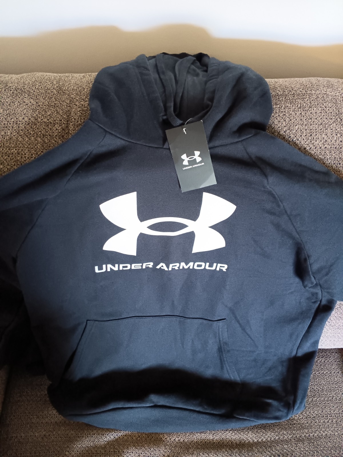NWT UNDER ARMOUR MEN’S UA RIVAL FLEECE HOODIE/ SWEATSHIRT,,BLACK/ WHITE,,LG,,