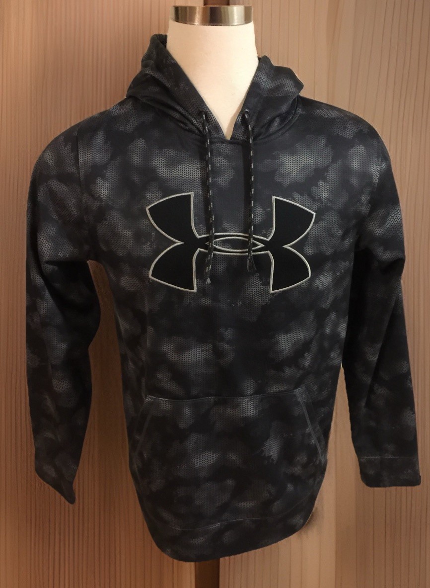 Under Armour Sweatshirt M Hoodie Hooded Pullover Men Gray Black 1282946 BIG LOGO