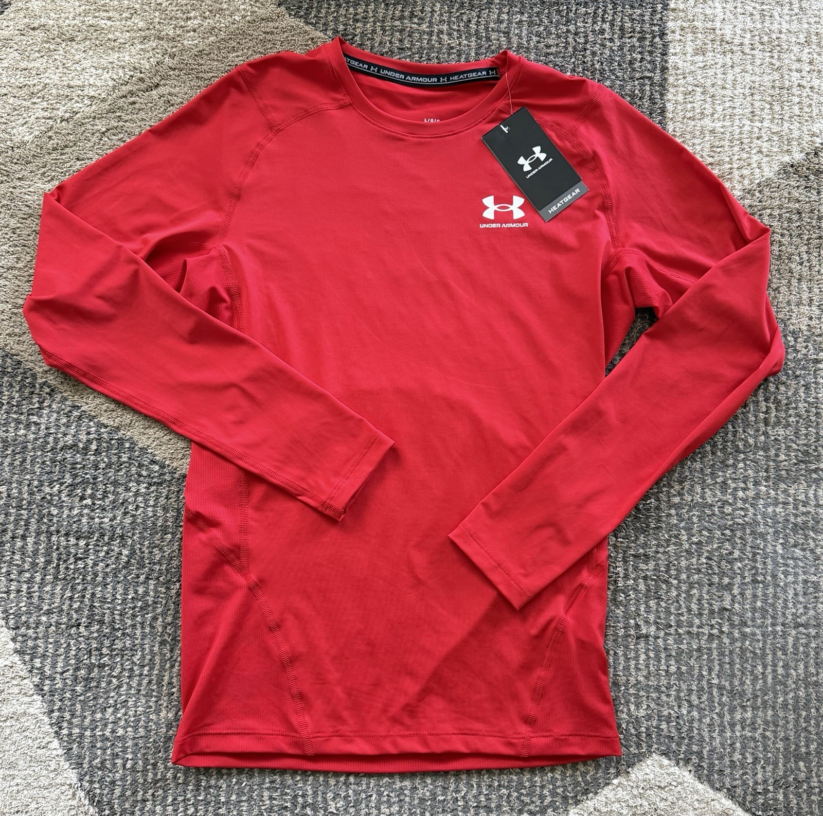 Men’s Under Armour Heat Gear Compression Long Sleeve Shirt Red Sz Large NWT