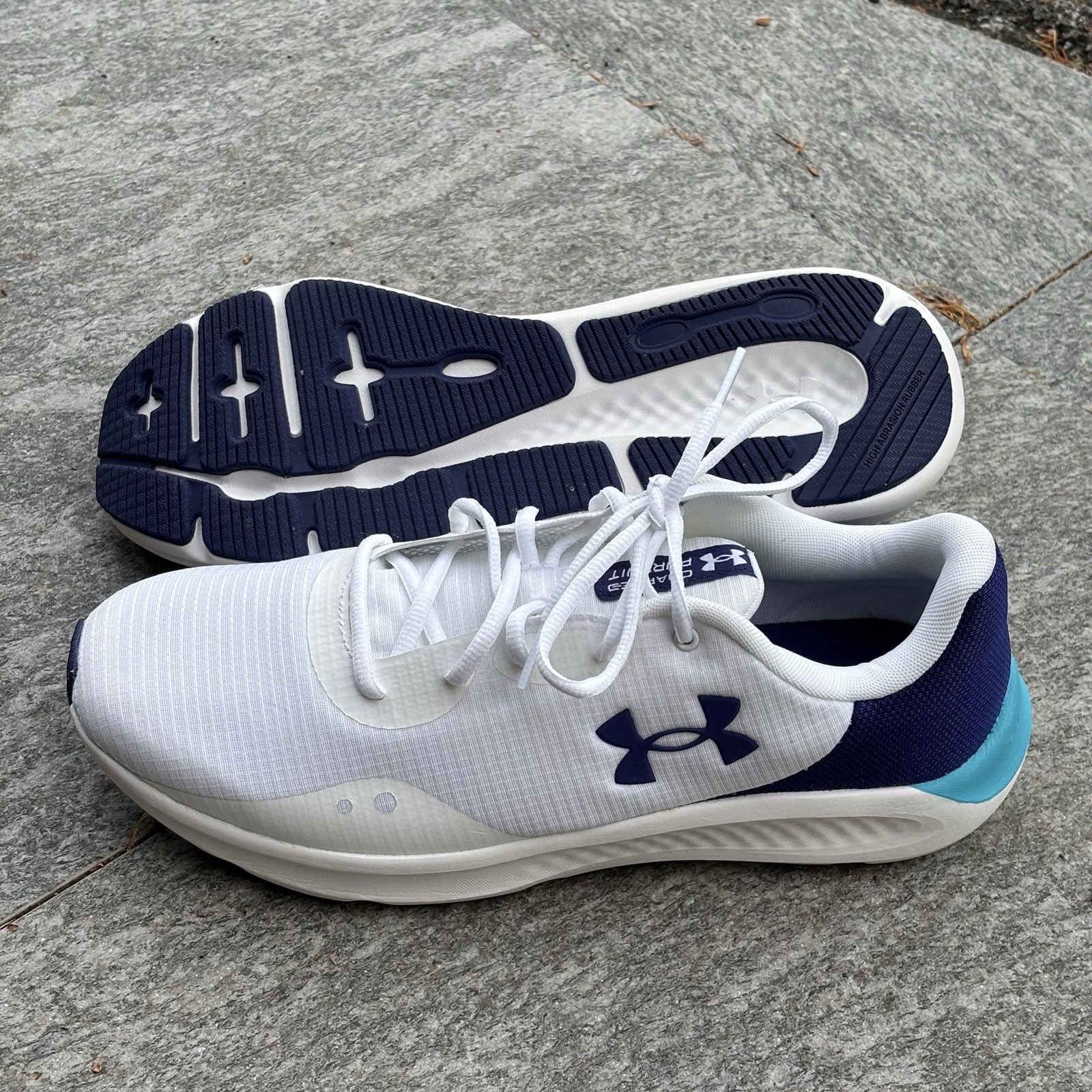 Under Armour Mens Charged Pursuit 2 Tech Running Shoes Sneakers White Blue Sz 10