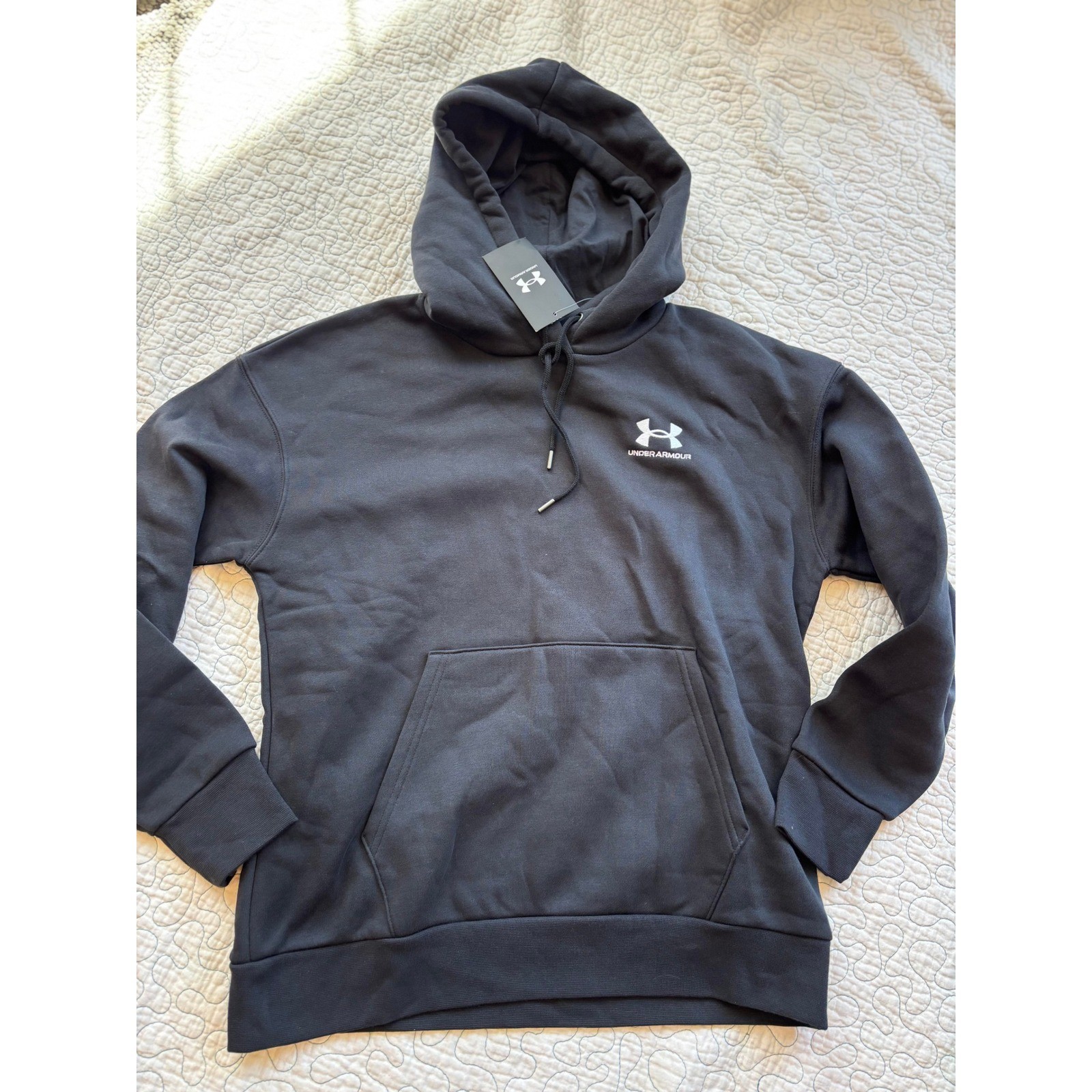 Under Armour Womens Essential Fleece Hoodie Black Pullover Sweatshirt Size Small