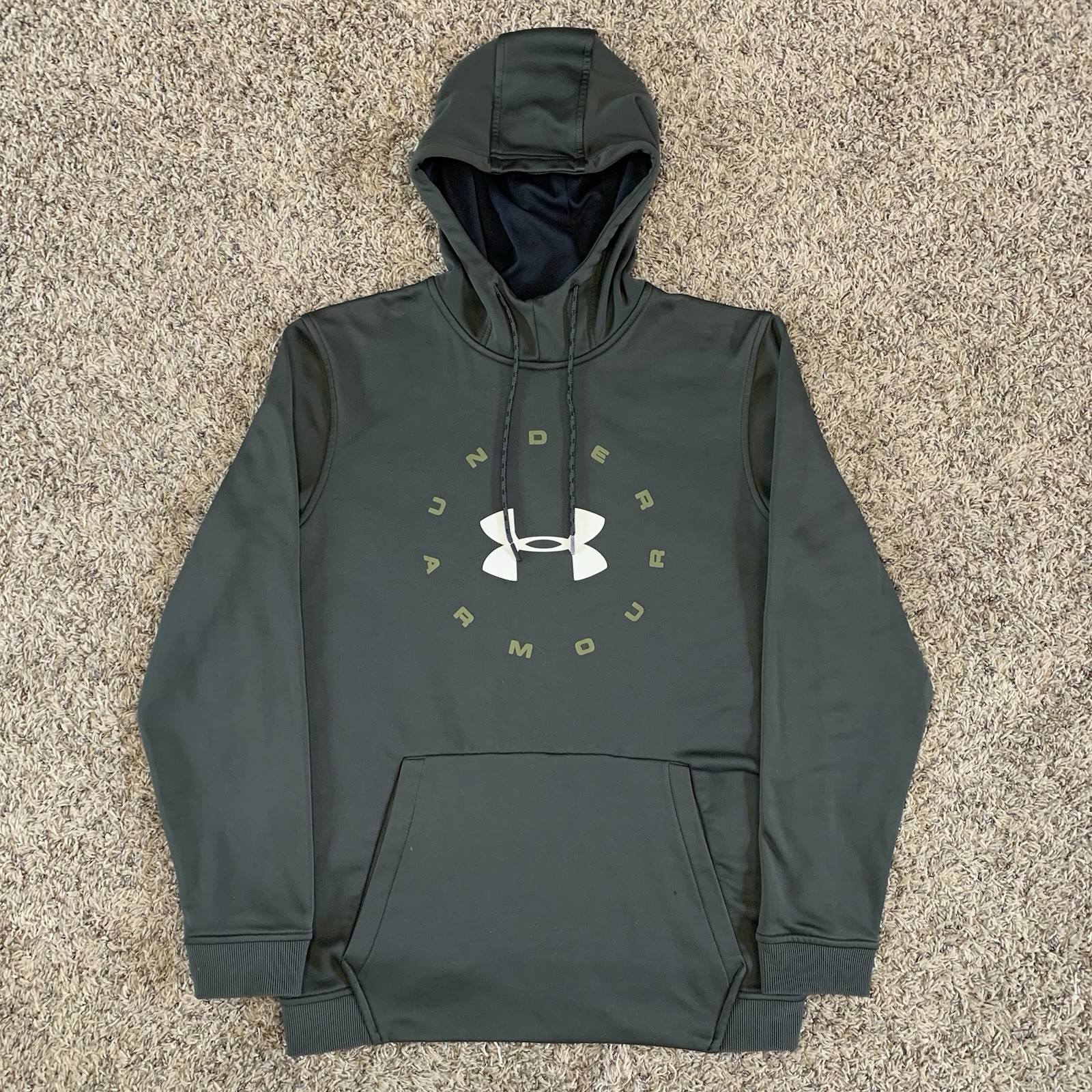 Under Armour Hoodie Men M Green Circle Wordmark Fleece Pullover Coldgear 1345323