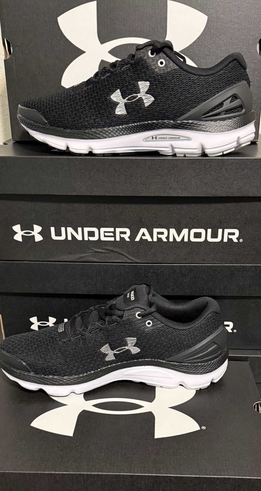 Under Armour Men UA Charged Gemini Running Shoe Black/White3026501 001 NEW W/BOX