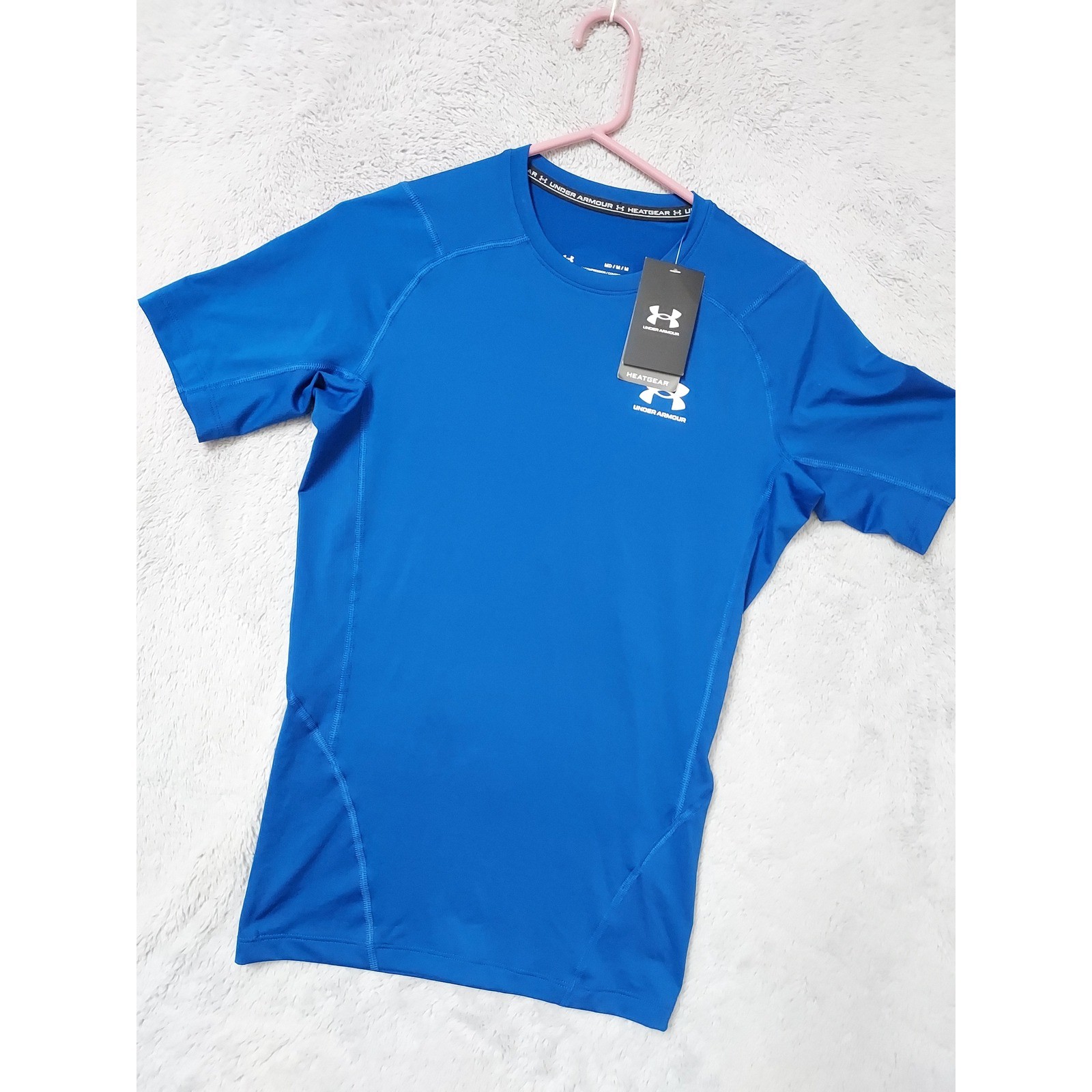 NEW Under Armour Shirt Mens Medium HeatGear Compression Blue Gym Workout NWT