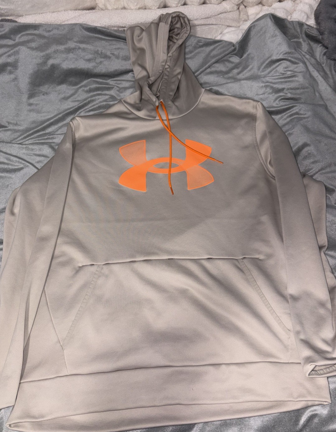 Under Armour Khaki Hoodie with Bright Orange Log