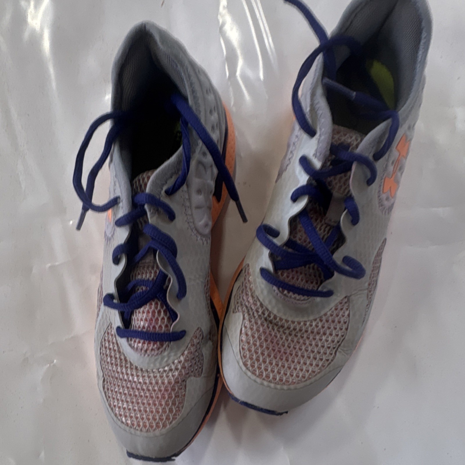 Under Armour Gray Orange Navy Breathable Running Sneaker Lace Up Low Top Shoes