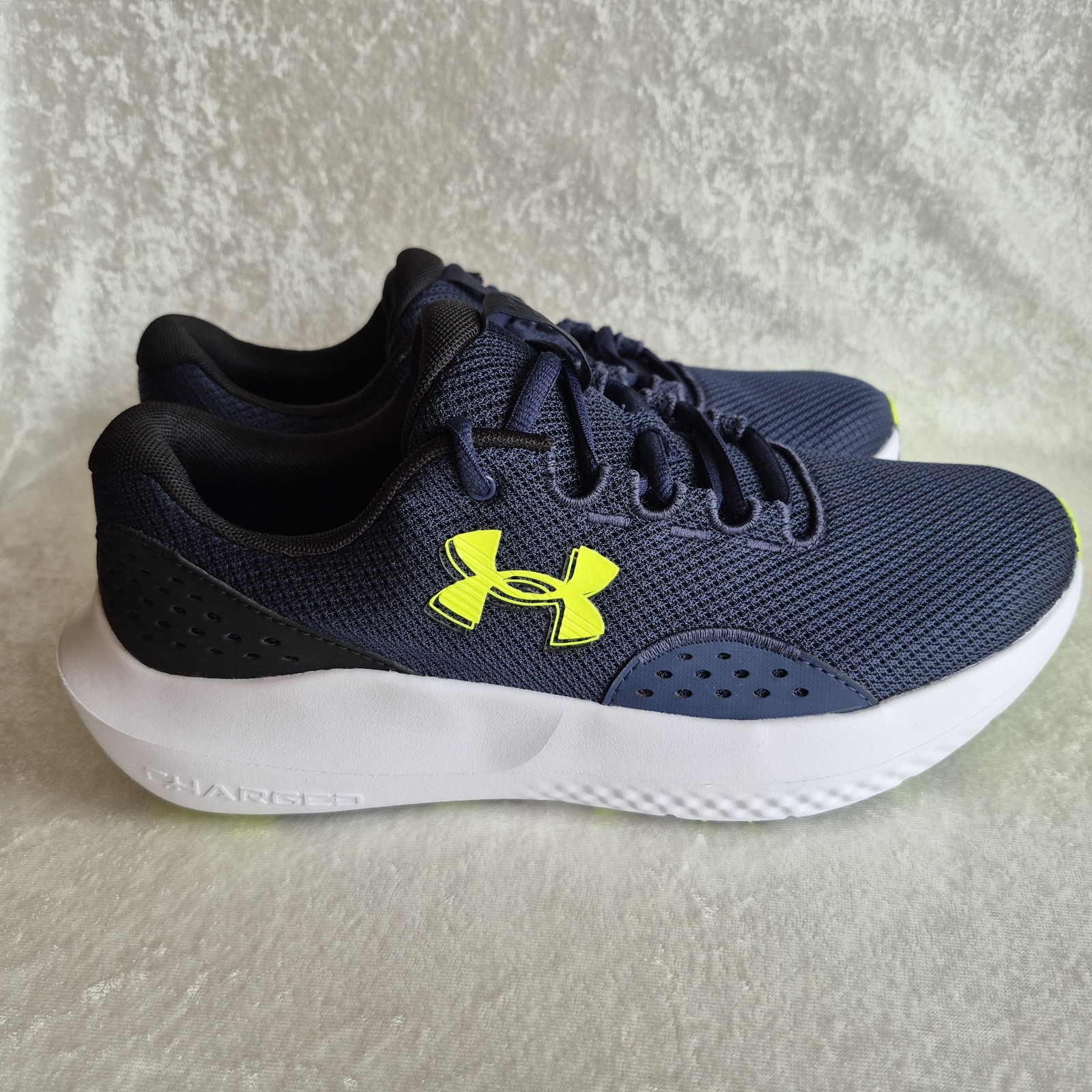 Under Armour Charged Surge 4 Men’s Running Shoes Navy Yellow Mesh Sneakers